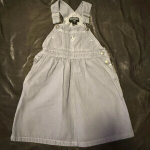 VTG 90s Y2K Polo Ralph Lauren Lilac Denim Overall Dress 4T Floral Embroidered